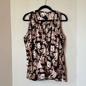 Maurices Satin Floral Faux Wrap Top XXL Feminine Black Ivory